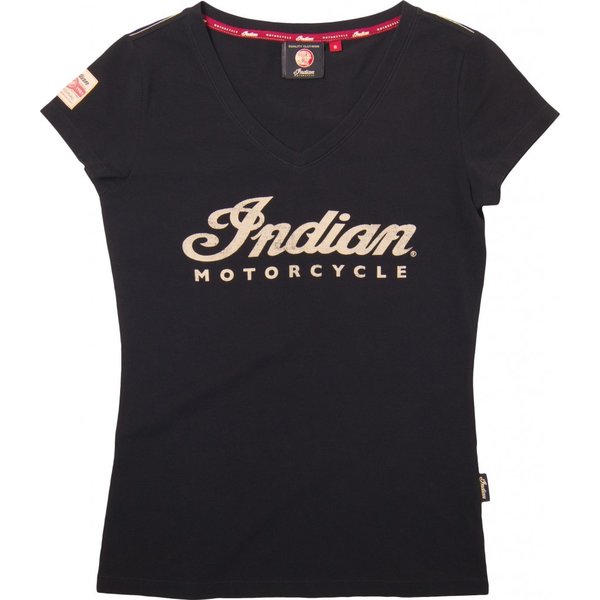 Indian Damen-T-Shirt Mit V-Ausschnitt Und Naturweissem Emblem